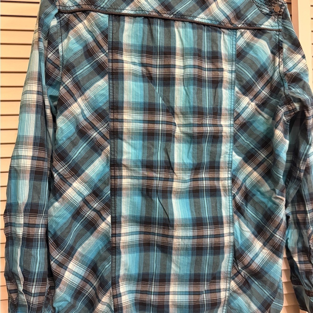 Buckle Black Brand Teal Blue Plaid Men's Shirt Sz L slim
Fit snap buttons - Picture 11 of 12
